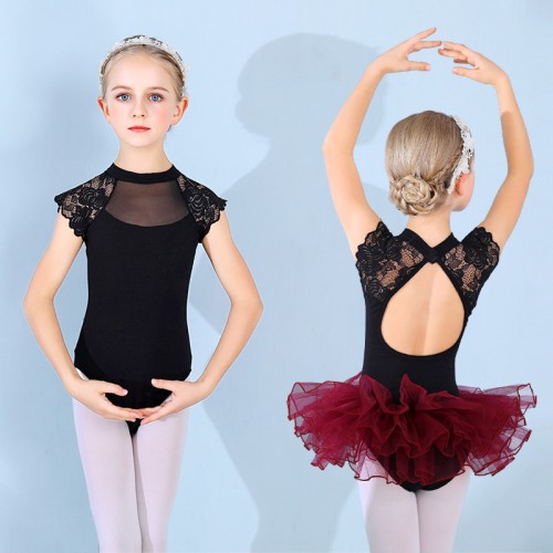 Girls kids baby black with wine colored lace tutu skirt ballet dance dress toddlers preschool swan lake stage performance ballet dance costumes for children 